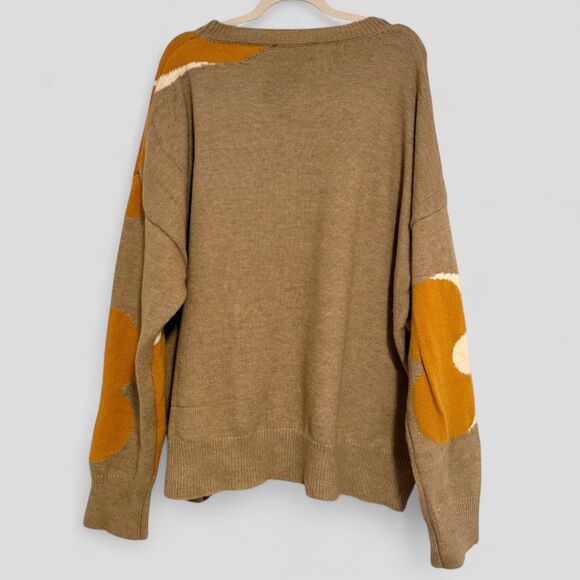 Davi & Dani Large Flower Print Women's Sweater Beige Orange Loose Fit Size 3XL - Picture 2 of 8